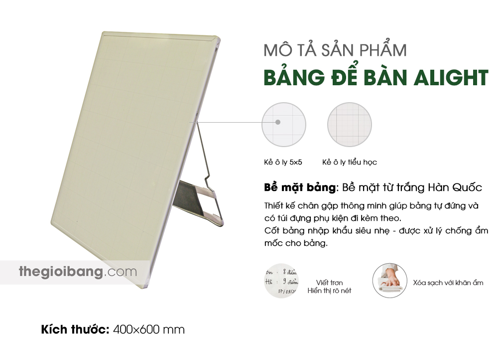 Bảng Từ Trắng Để Bàn Alight - Tân Hà - Kích Thước 40x60cm