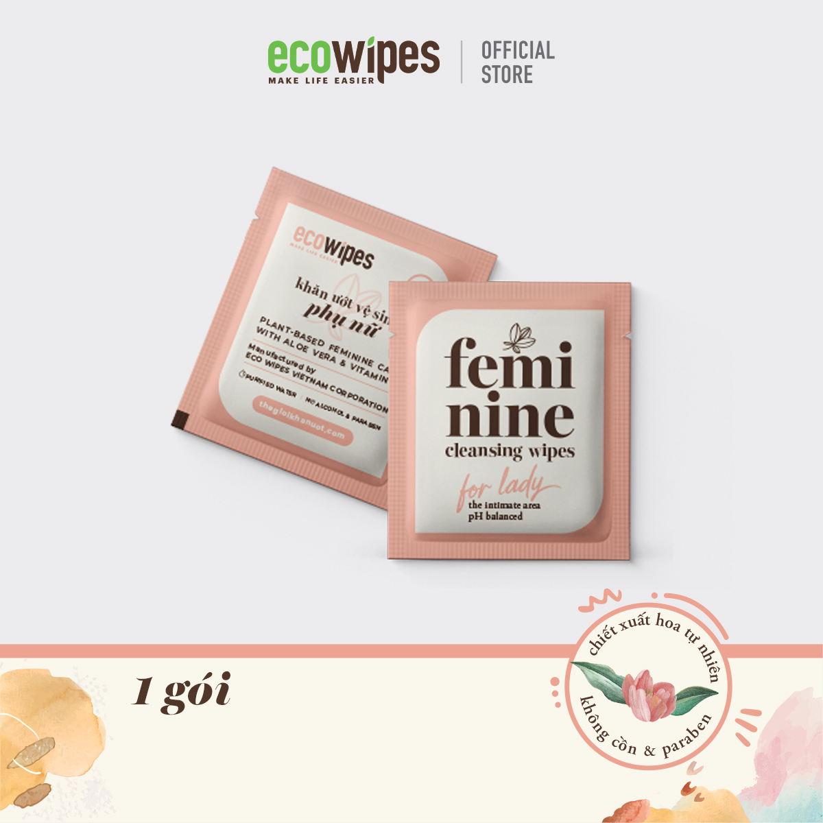 Combo 10 cái khăn giấy ướt phụ khoa Ecowipes travel size vệ sinh cho phụ nữ hương Daisy size 15x20cm nhỏ gọn bỏ túi