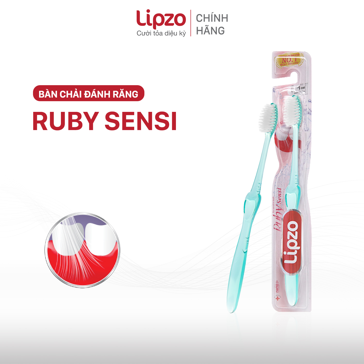 Bàn Chải Đánh Răng LIPZO Ruby Sensi Công Nghệ Lông Chỉ Tơ Nha Khoa Phù Hợp Phụ Nữ Men Răng Yếu, Nhạy Cảm