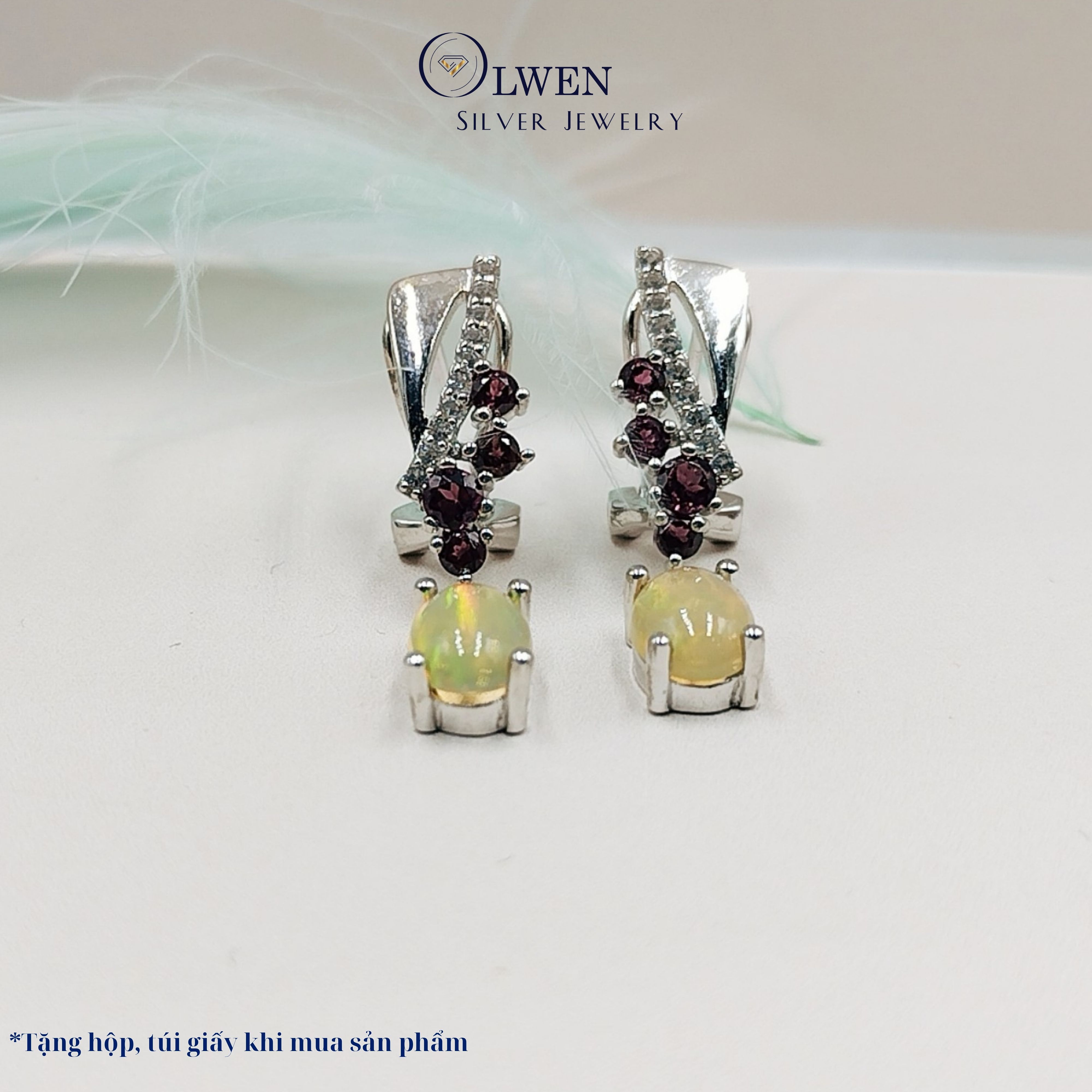 Set Trang Sức Bạc 925 Olwen Đính Đá Phong Thủy Opal
