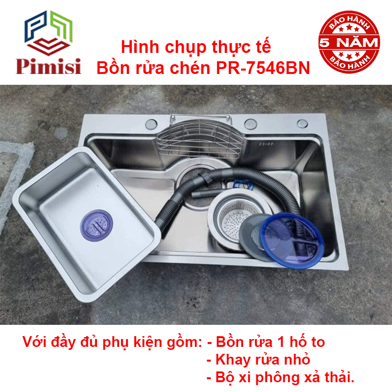 Chậu Rửa Bát INOX 1 Hố Lớn Pimisi Làm Từ Thép Không Gỉ SUS 304 Cao Cấp Kiểu Bán Nguyệt Ngăn To 1 Hố KT 7546 Và 7848, Kèm 1 Khay Bồn Rửa Chén Nhỏ Đơn Gác Bồn Sang Trọng Với Đầy Đủ Phụ Kiện Xi Phông Siêu To, Gắn Được Âm - Dương Bàn Đá Bếp | Hàng Chính Hãng