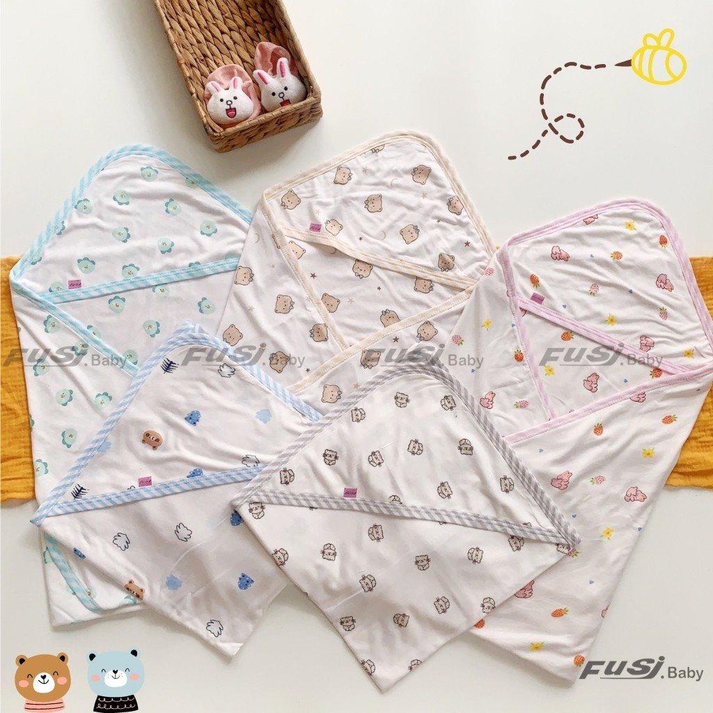 Ủ choàng sơ sinh 2 lớp chất cotton / petit họa tiết dễ thương cho bé