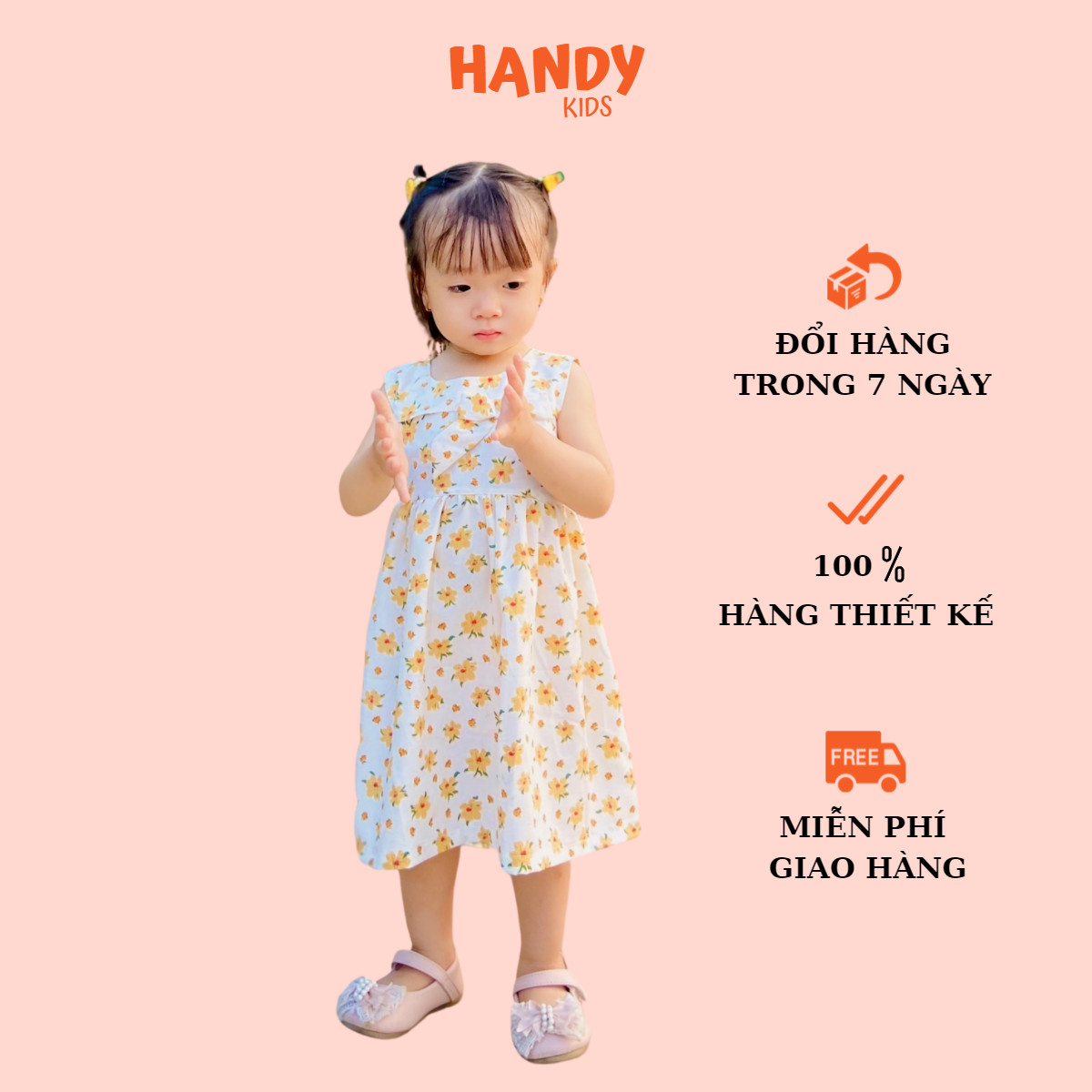 Đầm bé gái ngưc xếp ly thắt nơ chất cotton mềm thấm mồ hôi mặc thoáng mát