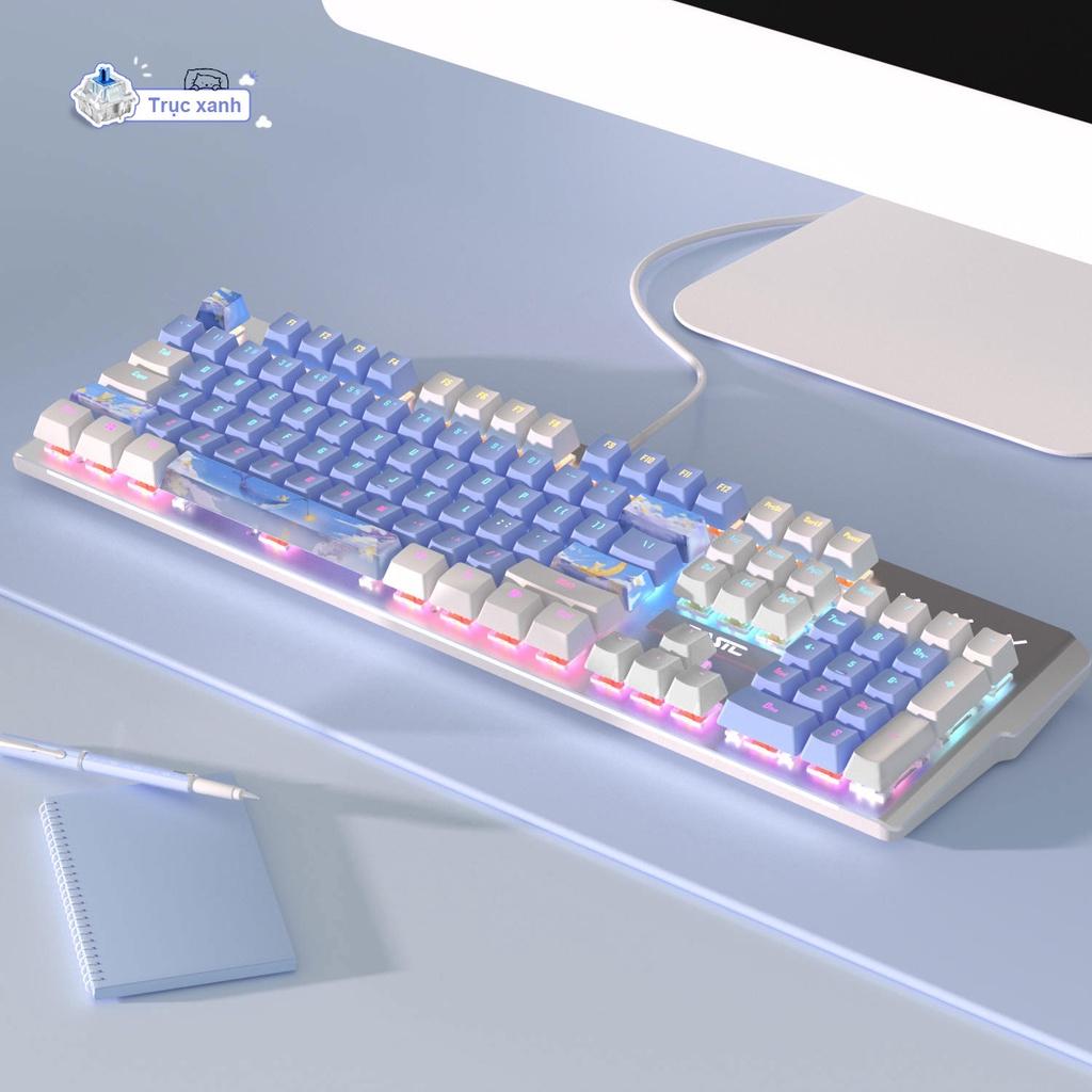 Bàn phím cơ gaming có dây ONIKUMA BASIC Blue switch 104 phím có đèn RGB màu trắng xanh/đen dành cho máy tính/laptop [Hàng chính hãng