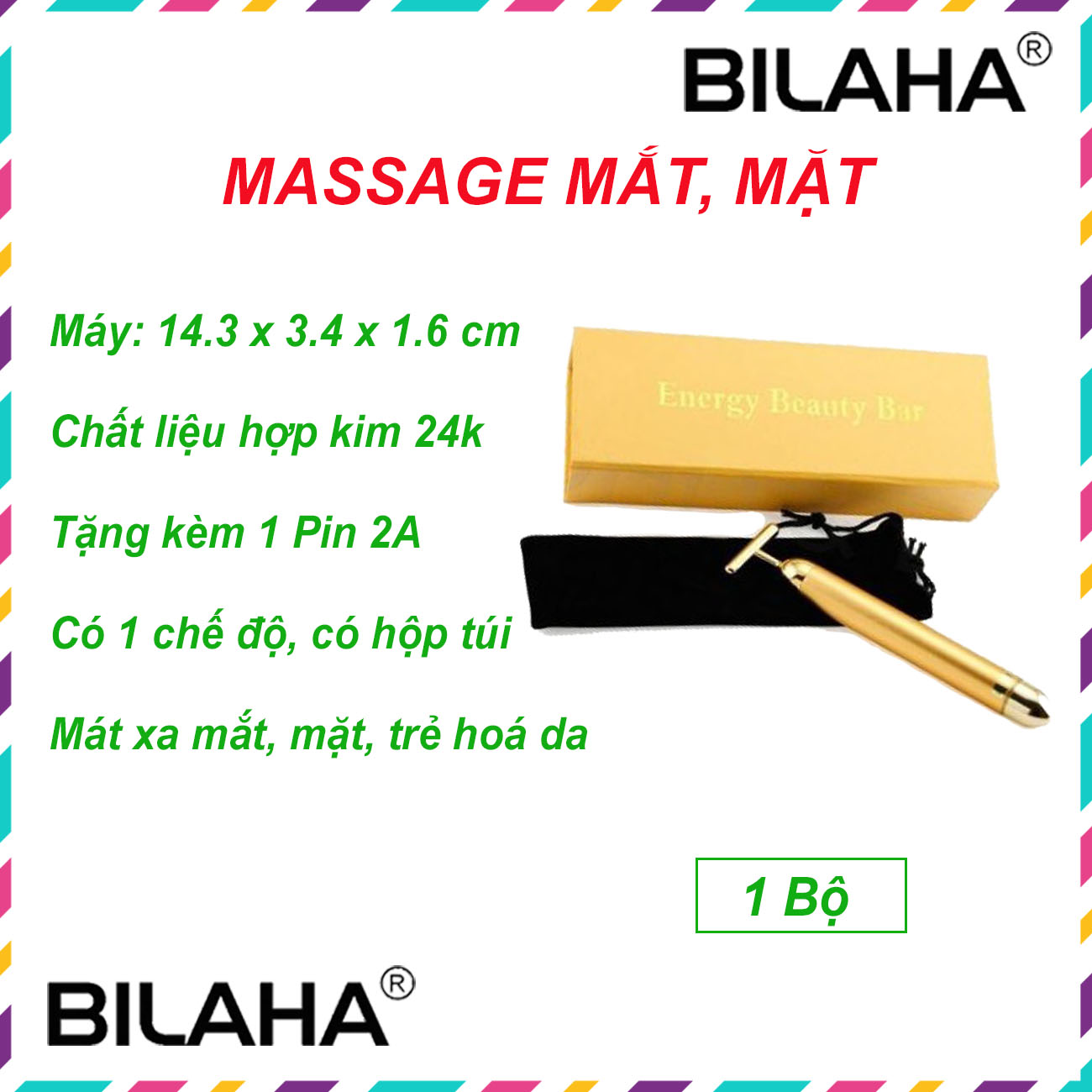 Massage Mặt Nâng Cơ Cây Lăn Mặt Hợp Kim Vàng 24k cầm tay đa vị trí toàn thân (Tặng 1 SP Ngẫu Nhiên) (Hàng Chính Hãng)