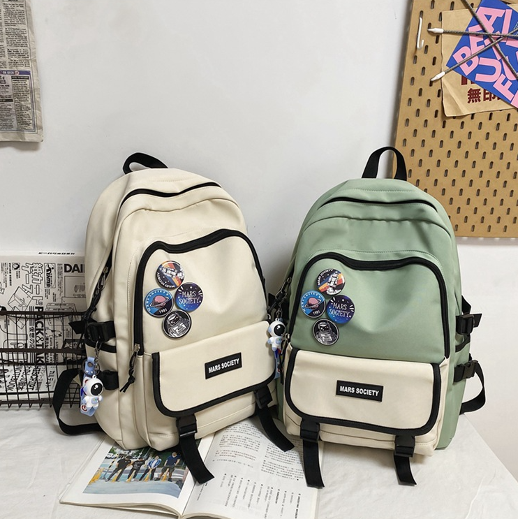 Balo đi học unisex Hàn Quốc màu trơn cỡ lớn Mars Society nhiều ngăn chống nước đựng laptop to đi làm đi chơi cho nam nữ