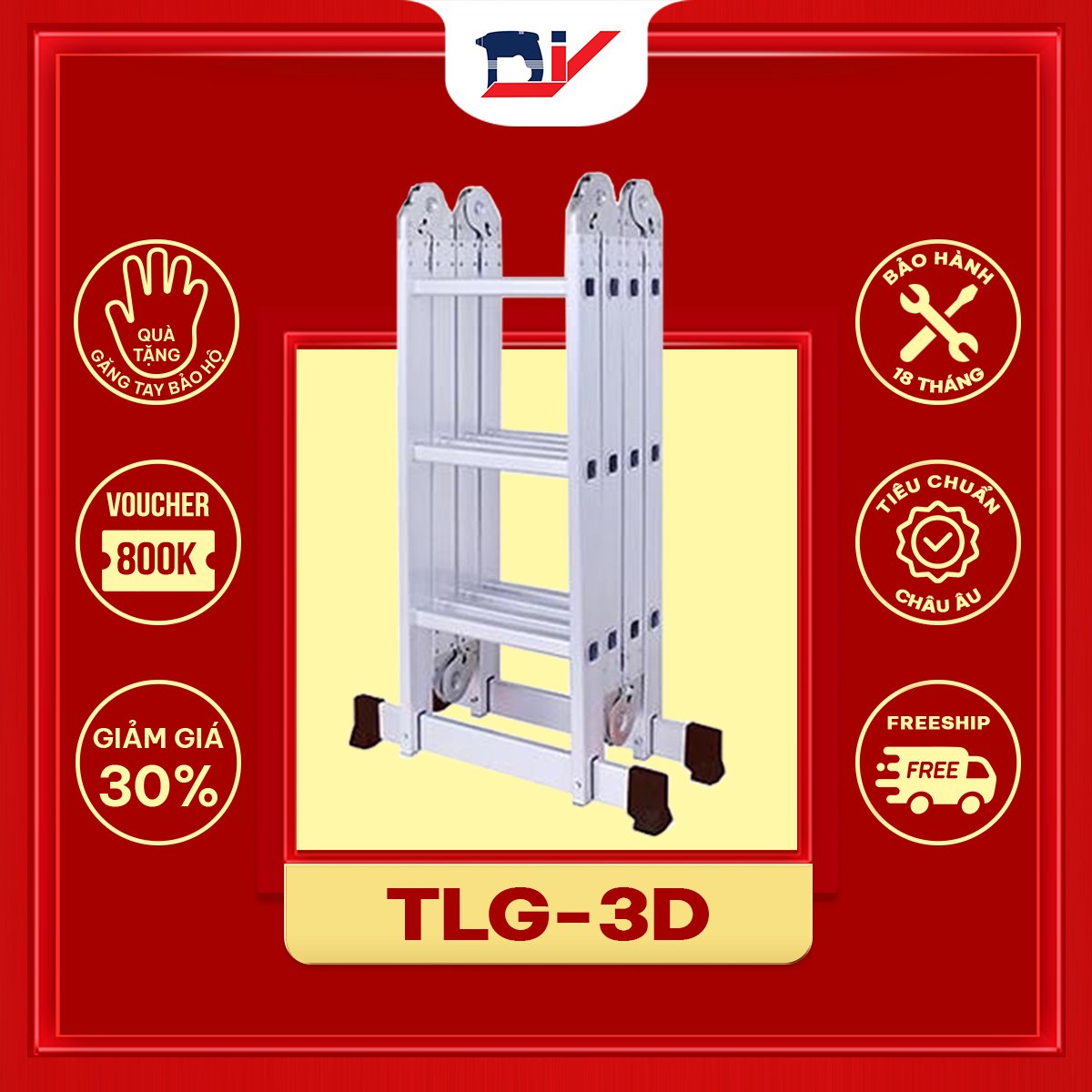 Thang nhôm gấp đoạn DIY TLG-3D chiều cao sử dụng tối đa chữ A 1.8m chữ I 3.6m - Tiêu chuẩn chất lượng an toàn Châu Âu