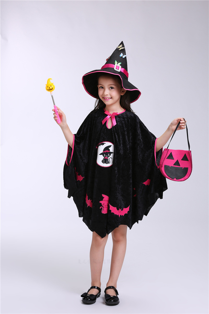 Áo choàng phù thủy hóa trang Halloween kèm nón và túi siêu Cute