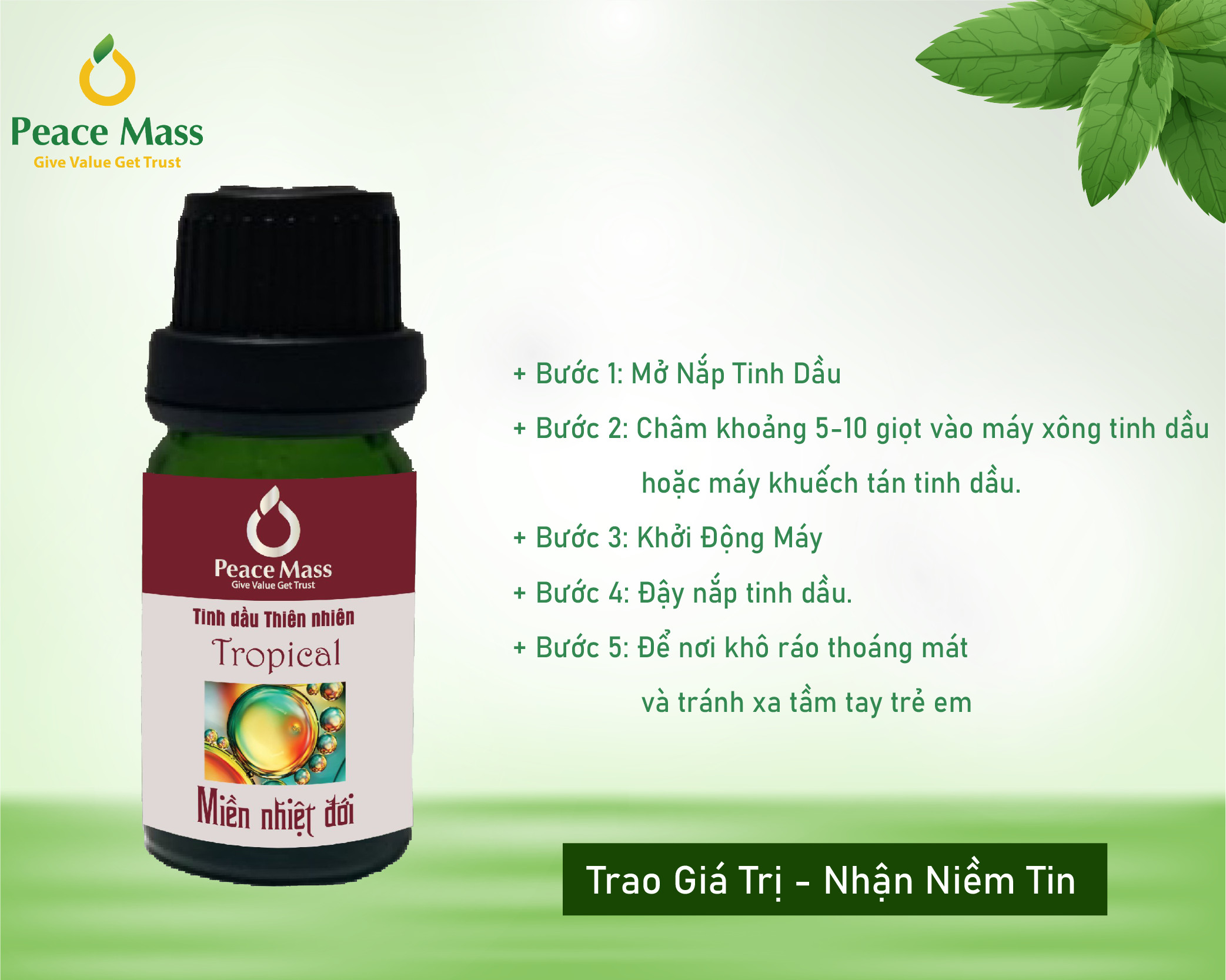 Tinh dầu Miền nhiệt đới Peace Mass dùng cho máy xông 10ml