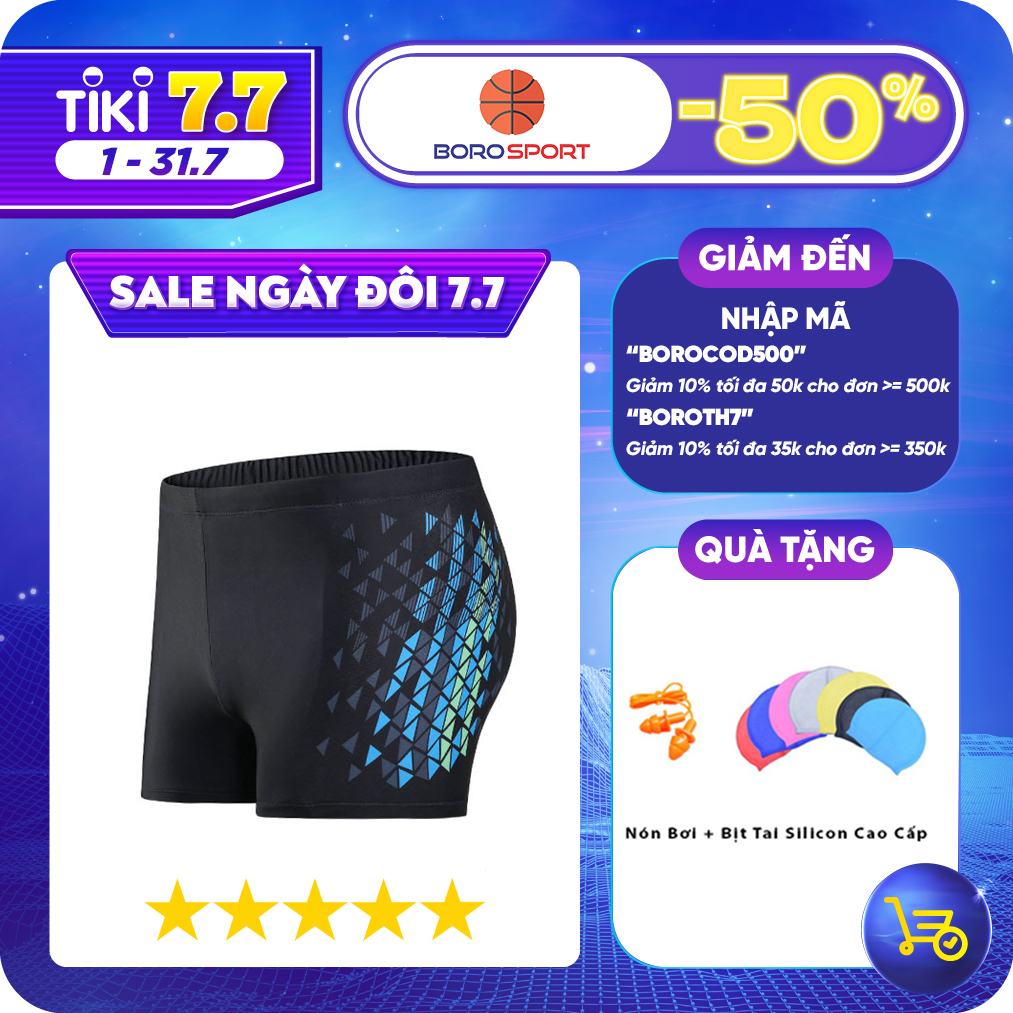 Quần bơi nam Boxer YESURE  Chất liệu  polyester Spandex cao cấp , chống thấm , nhanh khô form Fitness thời trang (Tặng kèm nón bơi + bịt tai silicon)