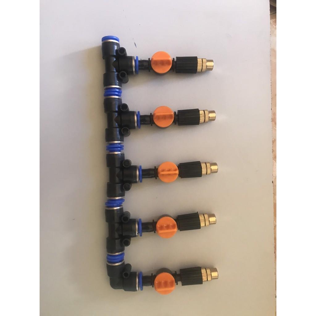 5 bộ Béc tưới cây, phun sương 1 tia đồng, có van khóa đầu béc , kết nối ống 8mm