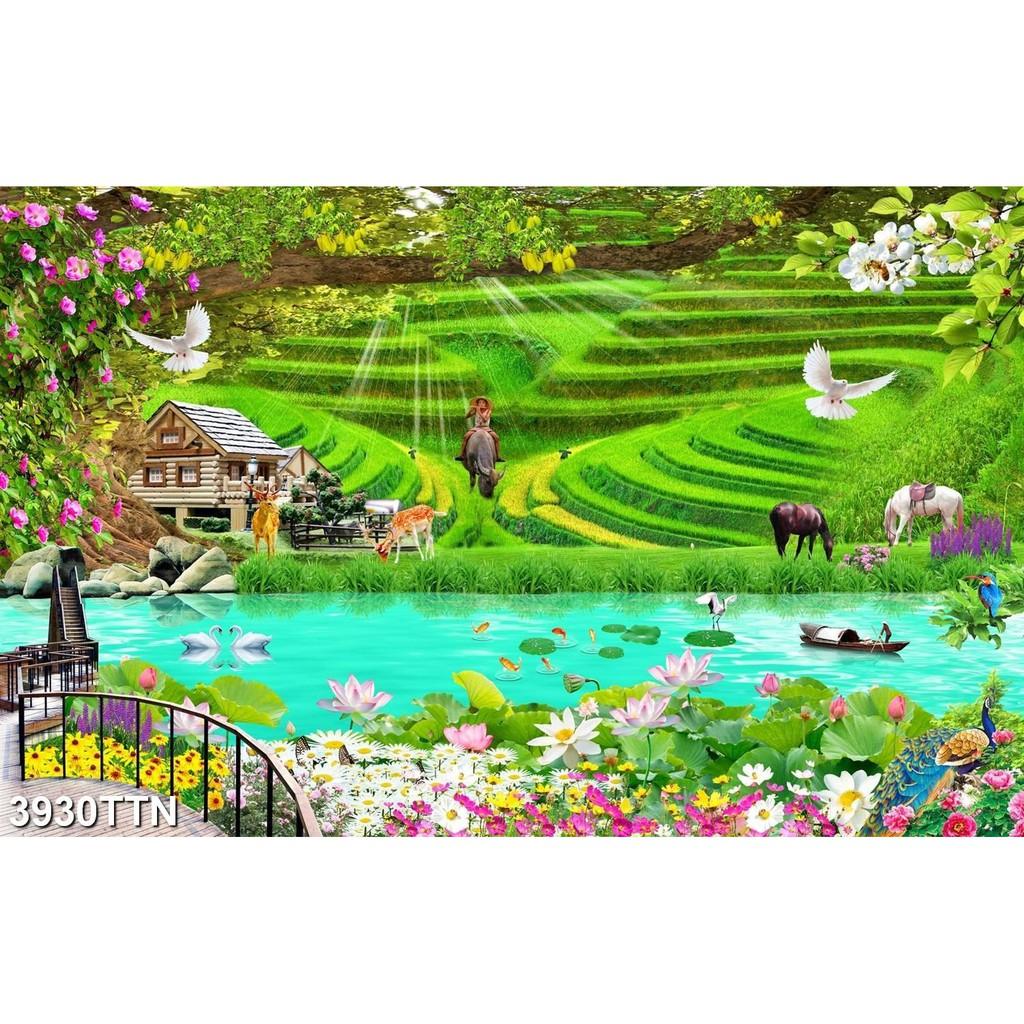 TRANH DÁN TƯỜNG 3D SƠN THUỶ HỮU TÌNH THÁC NƯỚC ĐẸP NHIỀU MẪU - TRANH NON NƯỚC HỮU TÌNH