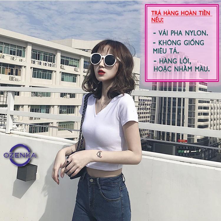 Áo croptop cổ chữ v dáng ôm , áo kiểu crt tay ngắn sexy nữ đen trắng vải thun gân 100% cotton CRTV 258