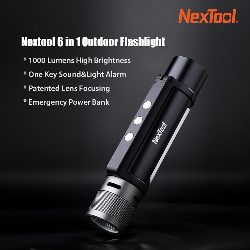 Youpin Nextool Flashlight 6 in 1 Outdoor Flashlight 1000 Lumens Sound Light Alarm Power Bank Camp Light With Type-C