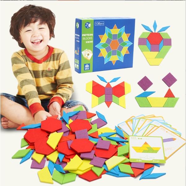 Đồ chơi bộ xếp hình sáng tạo Tangram 130 chi tiết bằng gỗ cho bé - Bộ đồ chơi Puzzle Block 130 chi tiết cho bé thoả sức