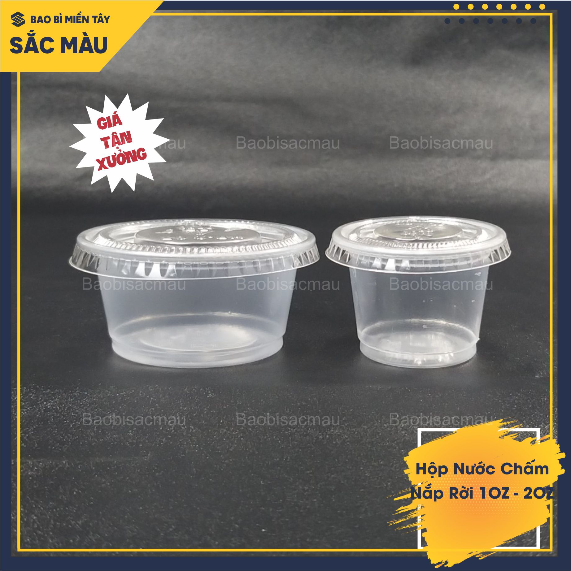 100 Hộp đựng nước chấm, gia vị, nước sốt tròn 1OZ, 2OZ nắp rời