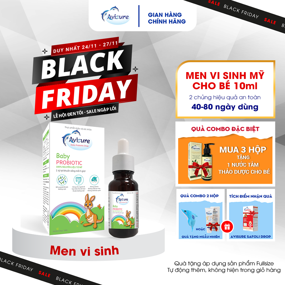 Avisure Baby Probiotic bổ sung 1 tỷ lợi khuẩn mỗi 5 giọt từ Mỹ cho bé ăn ngon, tiêu hoá tốt, đề kháng khoẻ