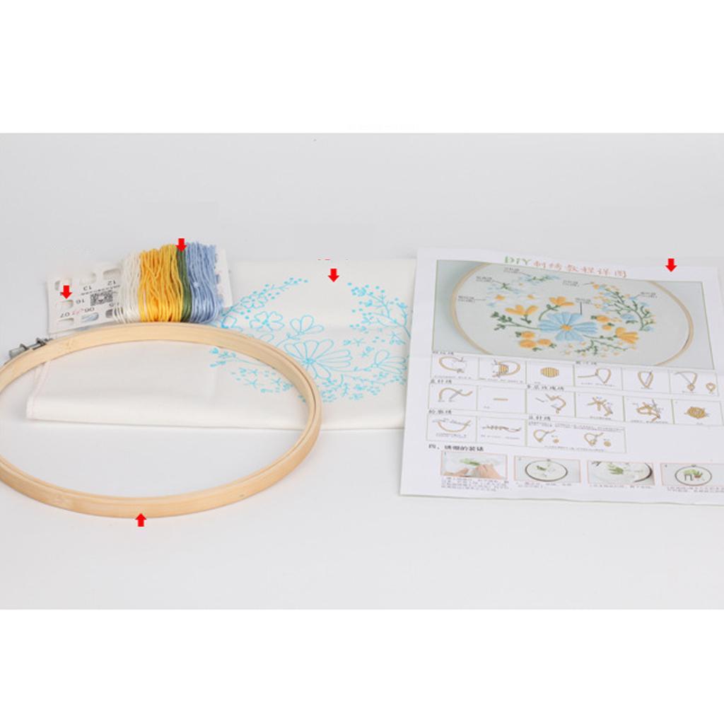 Flower Embroidery Kit Hoop Pre-printed Cross Stitch Beginners Floss  Kits
