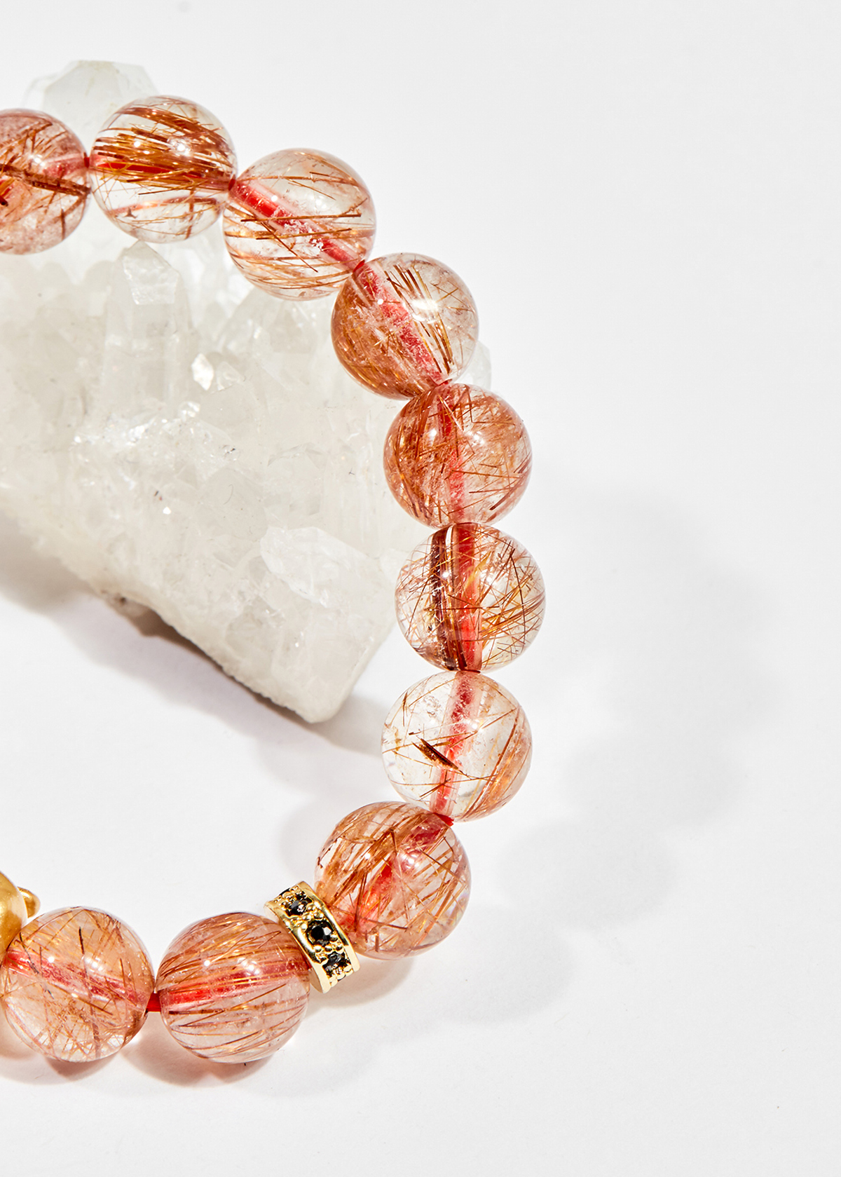 Vòng tay phong thủy đá thạch anh tóc đỏ charm phật 11mm mệnh hỏa , thổ - Ngọc Quý Gemstones