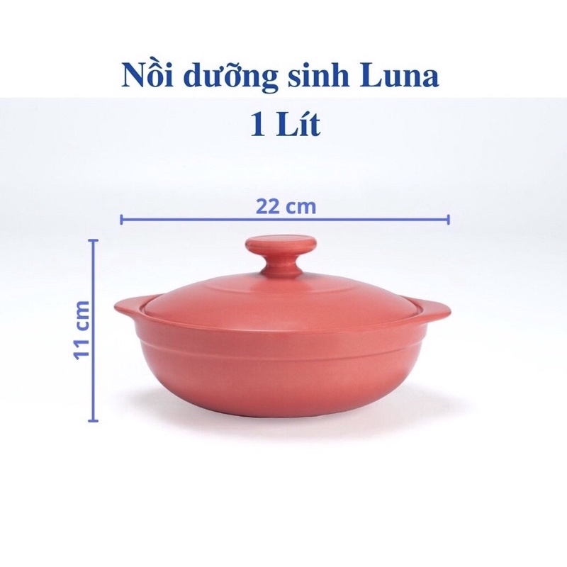 Nồi sứ dưỡng sinh Luna 1 lít - Màu mới Đỏ