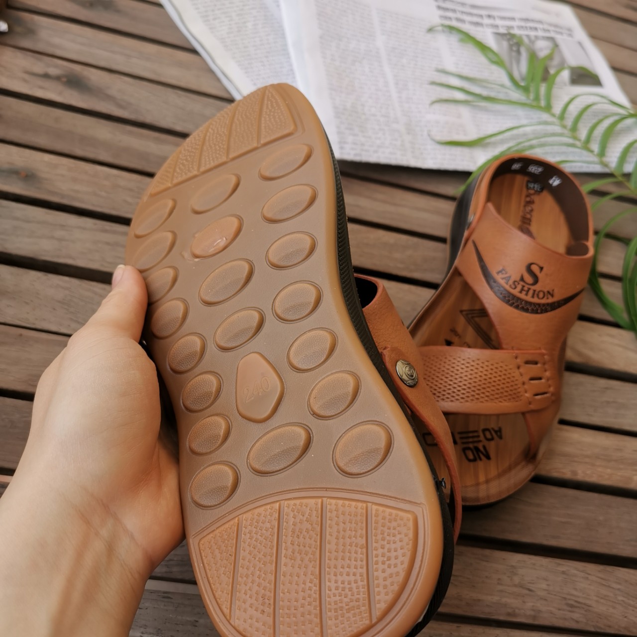 Giày Sandal nam da bò thật dép quai hậu nam da thật - DQH.235