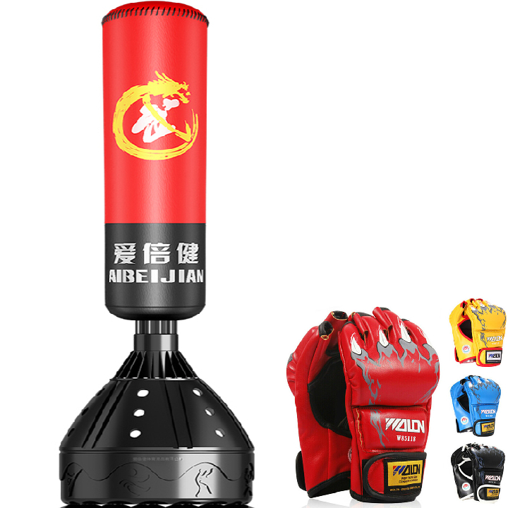 Combo Bao trụ đấm bốc kickboxing, mma tự đứng cao cấp + Bóng bàn phản xạ loại cao cấp thế hệ 4.0 tặng 10 bóng dự phòng - Thiết bị tập đấm bốc và phản xạ dành cho mọi người mọi nhà