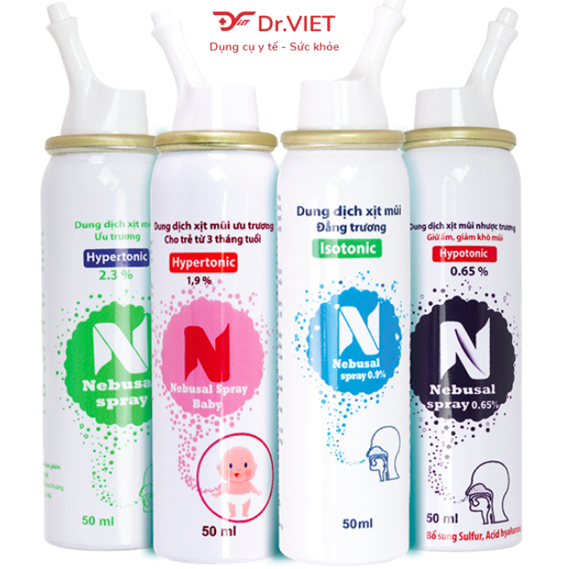 Dung dịch xịt mũi nhược trương Nebusal spray 0.65% Chính hãng - Giúp cấp ẩm, giảm khô mũi, phục hồi tổn thương mũi, phù hợp cho cả người lớn và trẻ nhỏ(50ml)