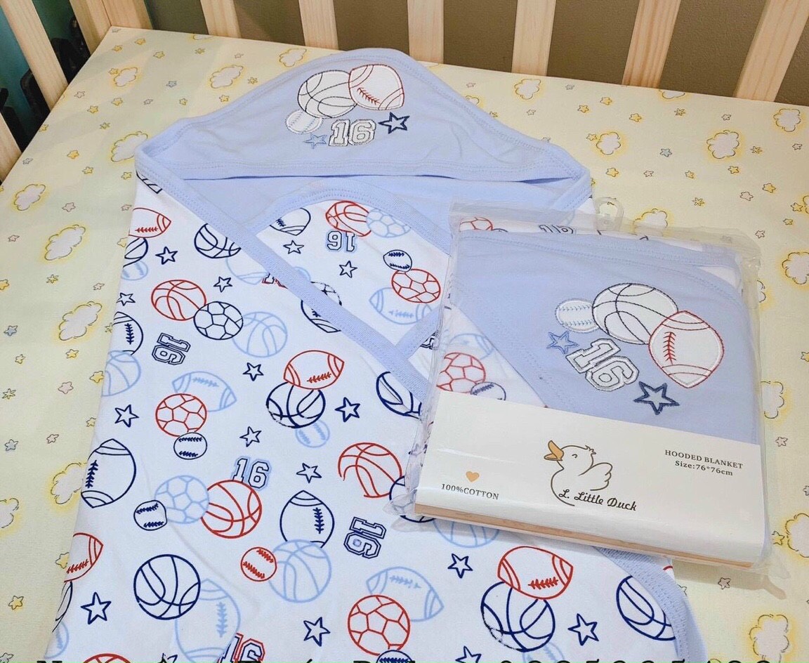 Khăn choàng ủ bé 2 lớp có mũ 100% cotton cao cấp