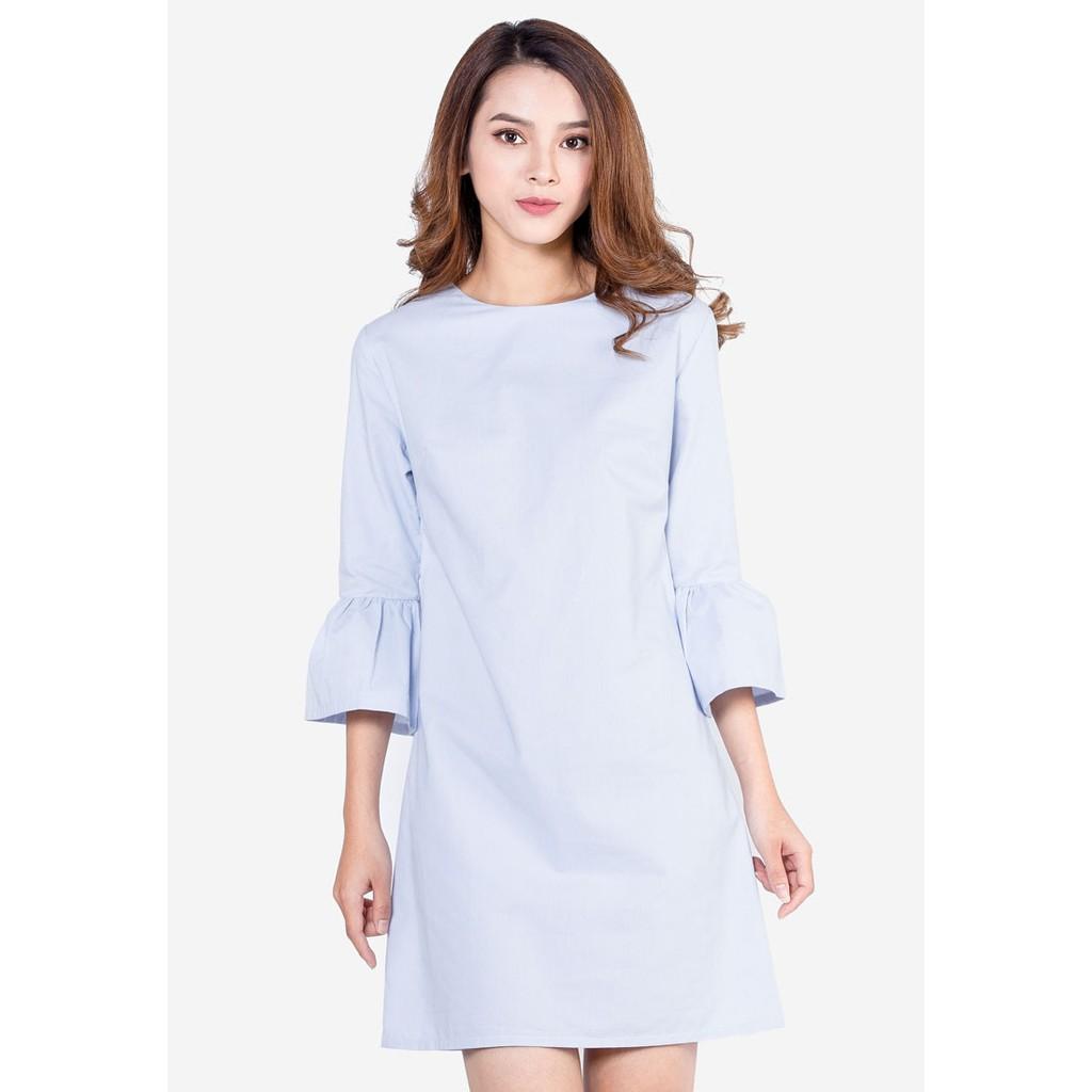Đầm suông cổ tròn tay lỡ phối bèo điệu đà-DS65