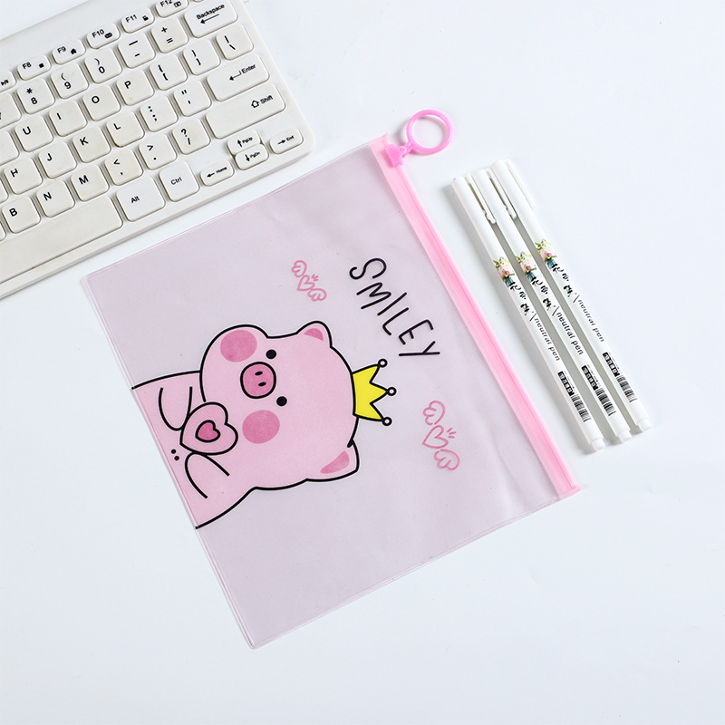 Combo 2 túi đựng bút khóa zip heo hồng pink pig