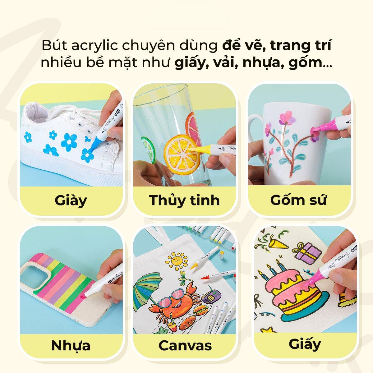 Hộp 12 Bút Lông Màu Acrylic Markers 2 Đầu - Colokit ACM-C001