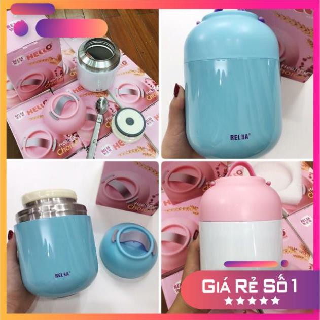 Bình ủ cháo Relea 700ml ruột bằng inox 304 thiết kế 6 lớp giúp giữ nhiệt cực tốt có kèm thìa inox gấp gọn - Ca ủ cháo từ gạo thành cơm không cần nấu hay cắm điện