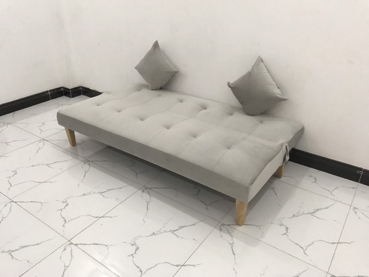 Ghế sofa giường nằm xám vải nhung nhiều kích cỡ