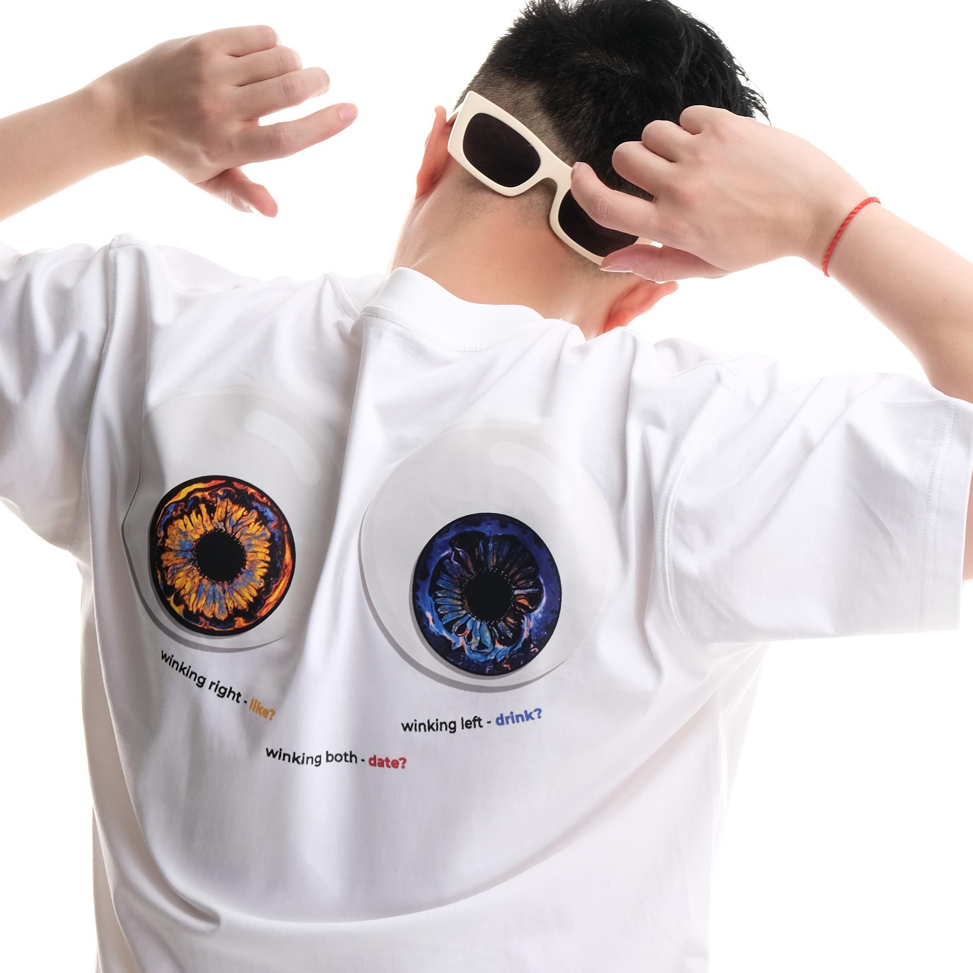 Áo Phông Oversize Unisex Winking Eyes BST Cotton Mỹ Basic Màu Trắng Vải Trơn Mát Không Co Rút Sau Giặt