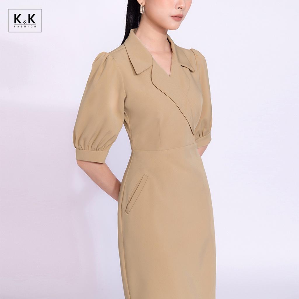 Đầm Ôm Body Công Sở Cổ Đan Tông K&amp;K Fashion KK140-07 Chất Liệu Carolan