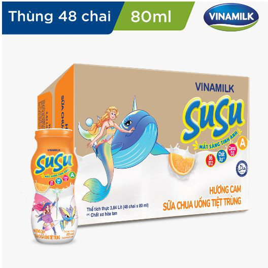 Thùng 48 Chai x 80ml Sữa Chua Uống Vinamilk Susu Hương Cam