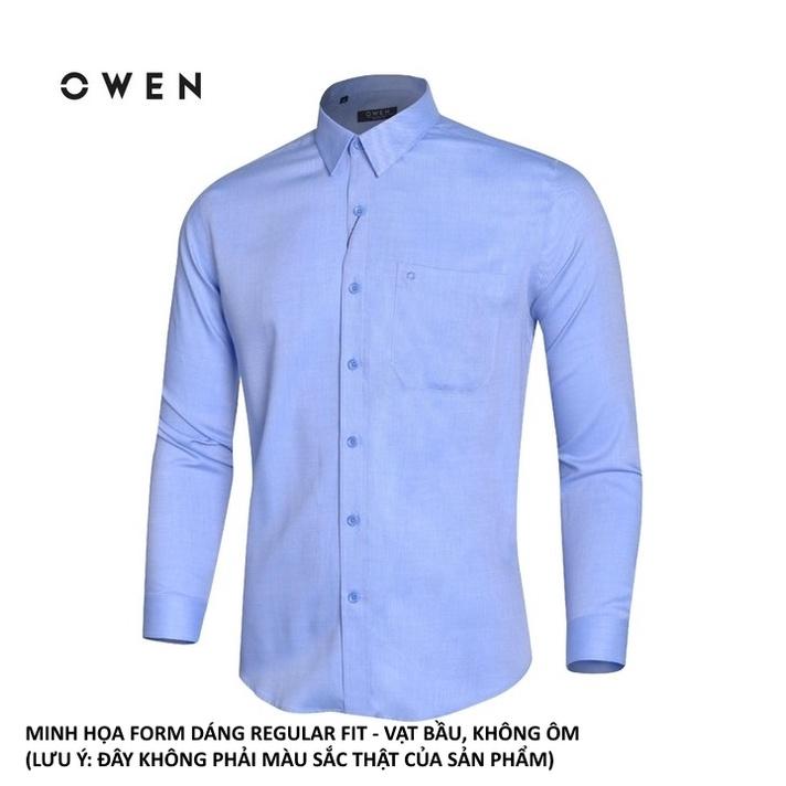 OWEN - Áo sơ mi dài tay Owen REGULAR FIT vải sợi cafe màu xanh nhạt 23352