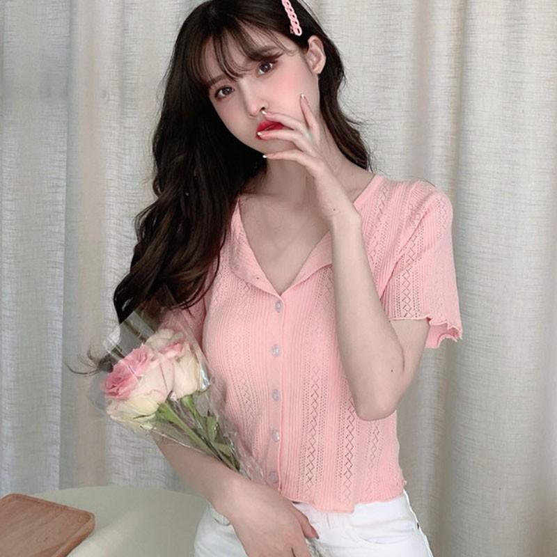 Áo Cardigan Dệt Kim Tay Ngắn Thời Trang Mùa Hè Cho Nữ