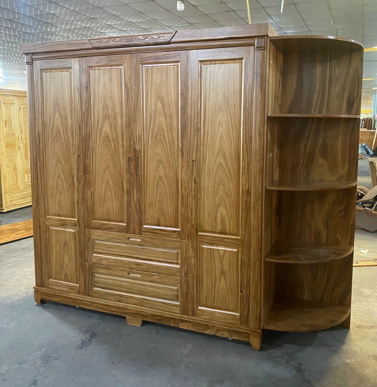 Tủ quần áo gỗ gõ , 4 cánh bằng gỗ 2M 2