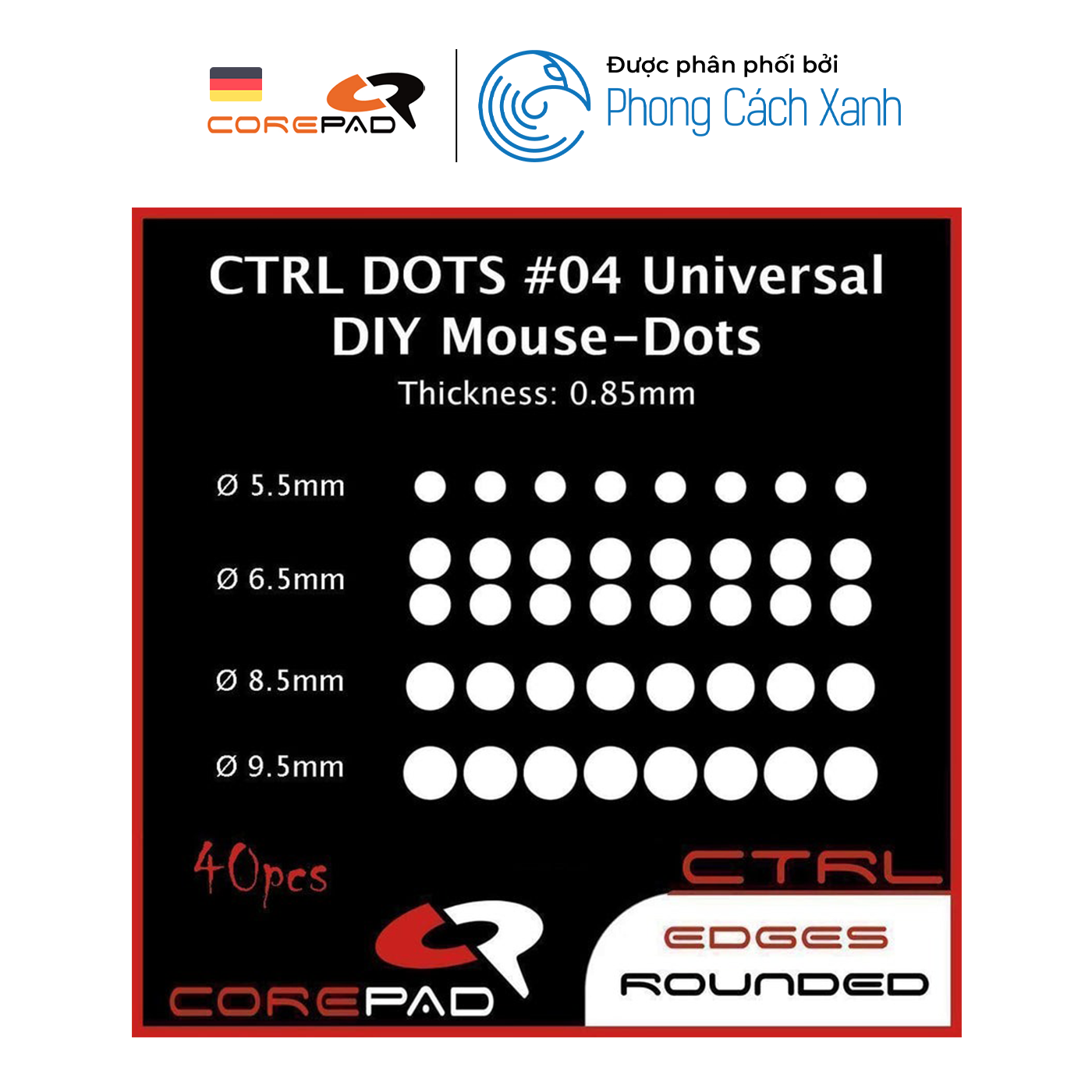 Feet chuột PTFE Corepad CTRL DOTS #04 Universal DIY Mouse-Dots [Ø 5.5 / 6.5 / 8.5 / 9.5mm] - Hàng Chính Hãng