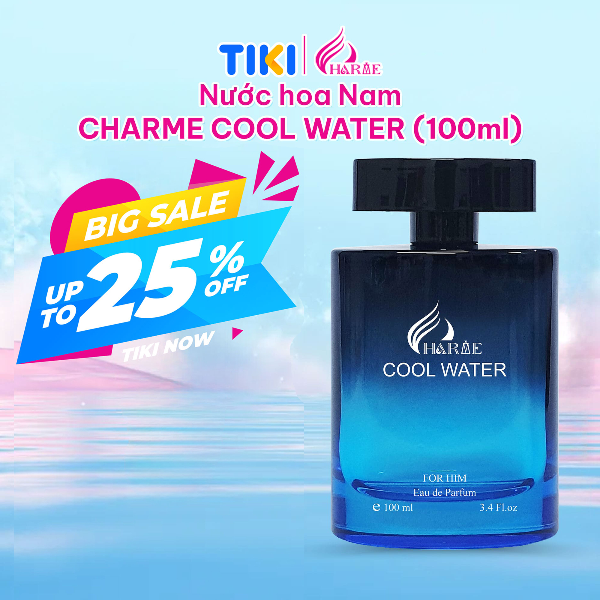 Nước Hoa Nam CHARME COOL WATER 100ml Lưu Hương Lâu Phóng Khoáng, Nam Tính_Nước Hoa Chính Hãng