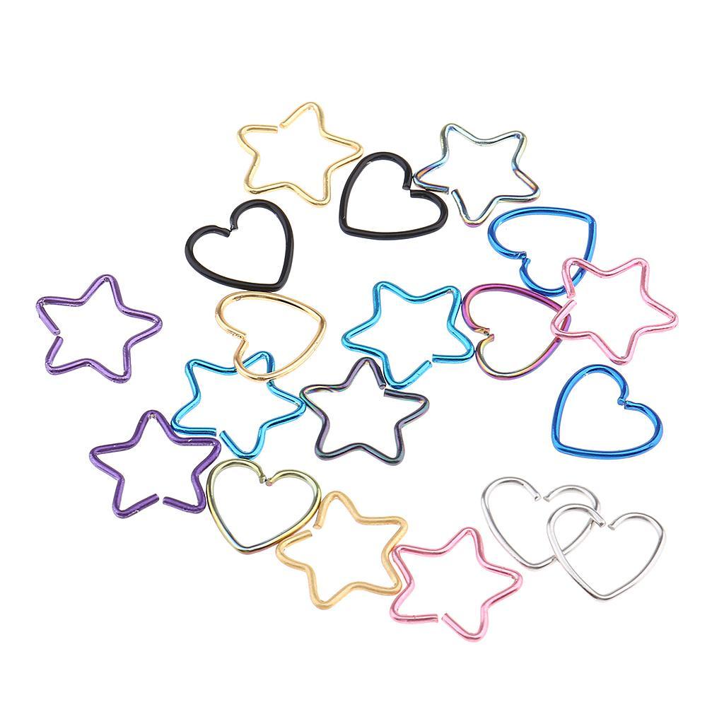 20pcs Heart/Star Shape Lip Nose Piercing Jewelry Hoop Rings Stud