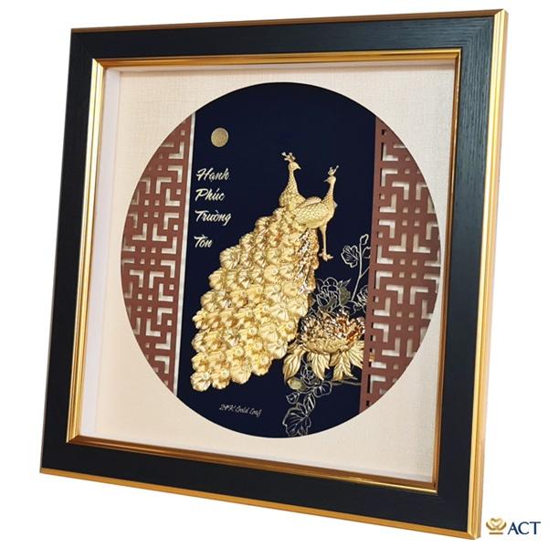 Tranh đôi công và hoa mẫu đơn 35x35 cm - Mẫu 5