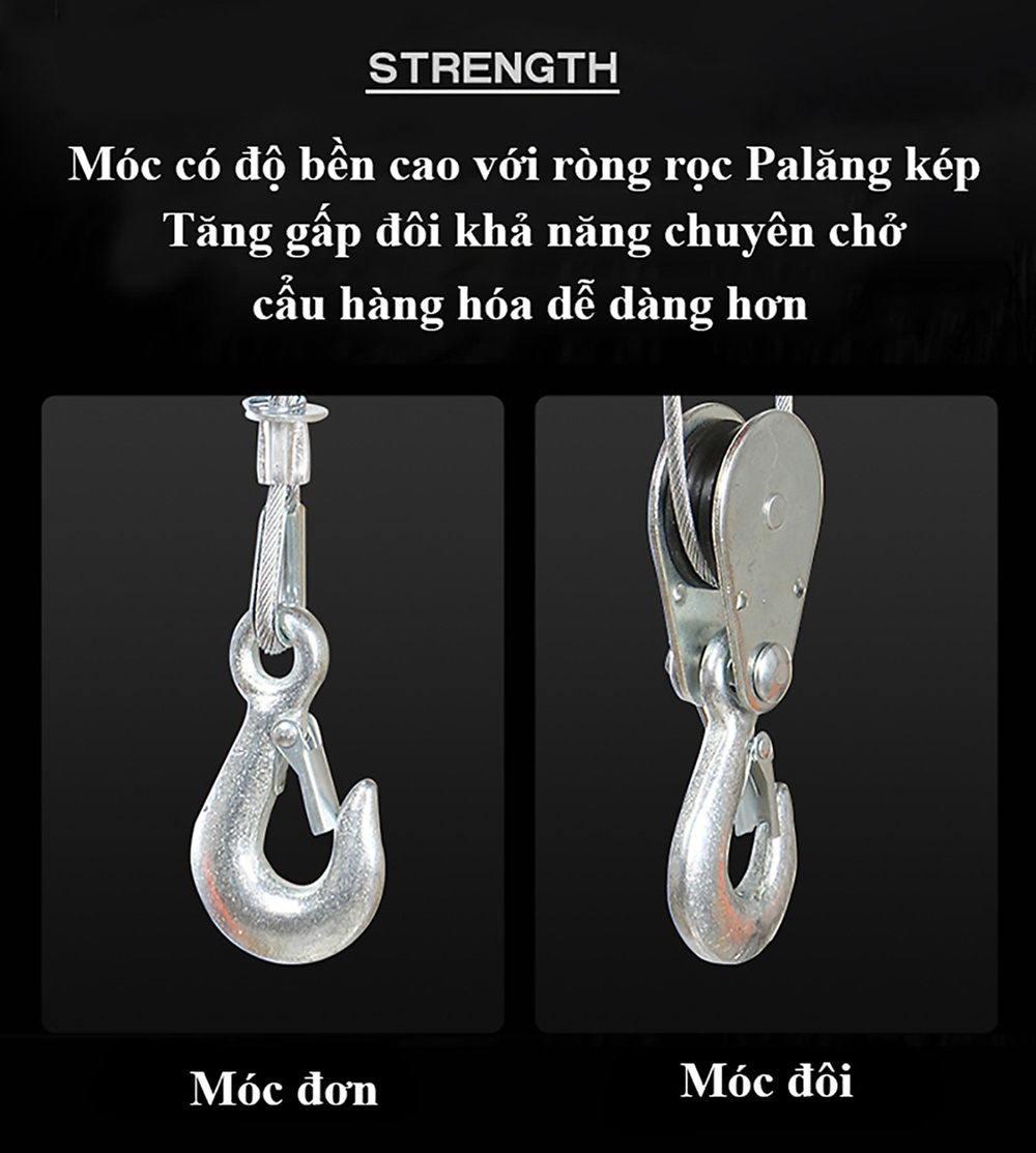 Bộ tời điện kèm Rrùa ABG PA400 12 Mét - giúp máy tời treo nâng hạ vật nặng dễ dàng, nâng kéo linh hoạt, hiệu quả cao - Hàng chính hãng