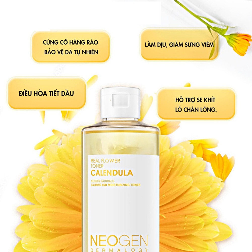 Nước Hoa Hồng Chiết Xuất Hoa Cúc Cấp Ẩm Dịu Da Cho Da Mụn Neogen Dermalogy Real Flower Calendula Toner 300ml