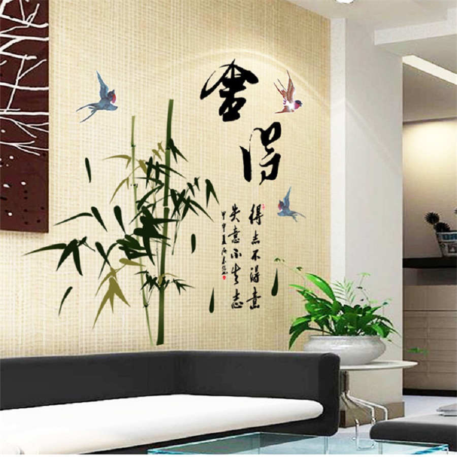 Decal dán tường cây tre phong thủy trang trí phòng sang trọng