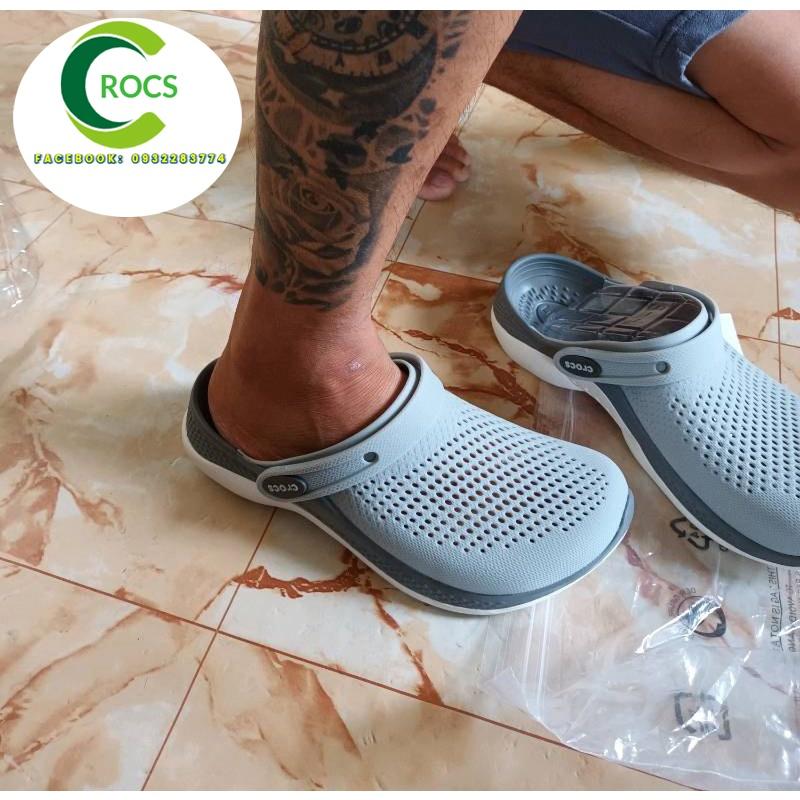 Dép sục nhựa đi mưa chống hôi chân CrocsCroslite Literide 360 clog màu Ghi/trơn