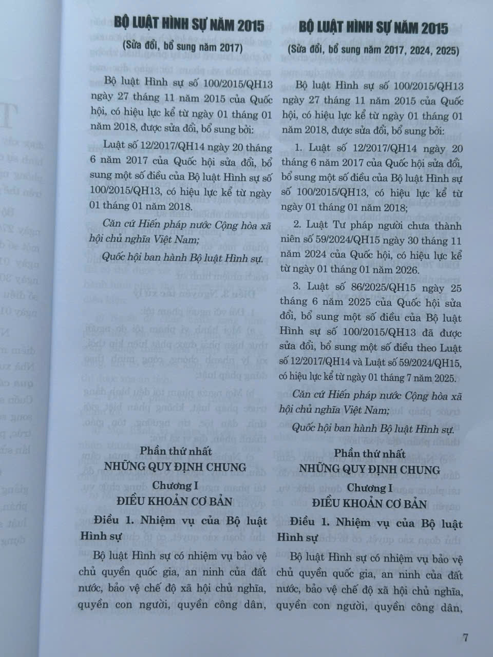 Sách So Sánh Bộ Luật Hình Sự năm 2015 Qua Các Lần Sửa Đổi, Bổ Sung (năm 2017, 2024, 2025) - V2655TA