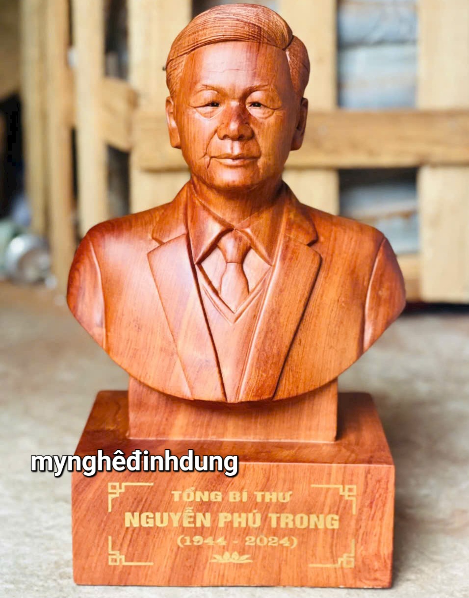Tượng chân dung tổng bí thư nguyễn phú trọng kính yêu bắng hương đá kt 40x22x14.5cm