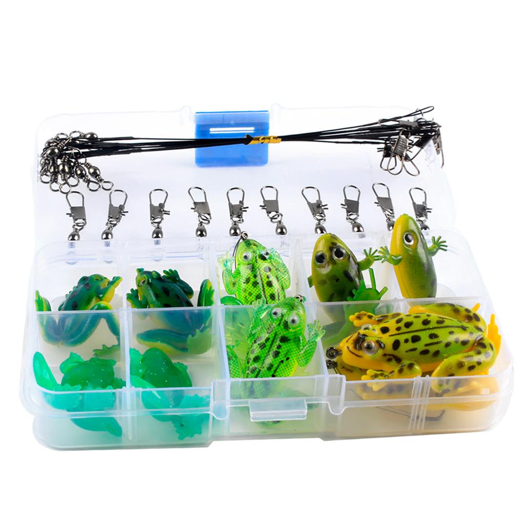 30pcs Mixed Pattern Topwater Lure Frog Soft Bait Accessories Swivels Leaders